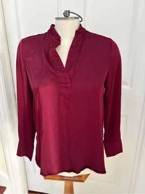 Olsen Women's Split-Neck Blouse in Burgundy